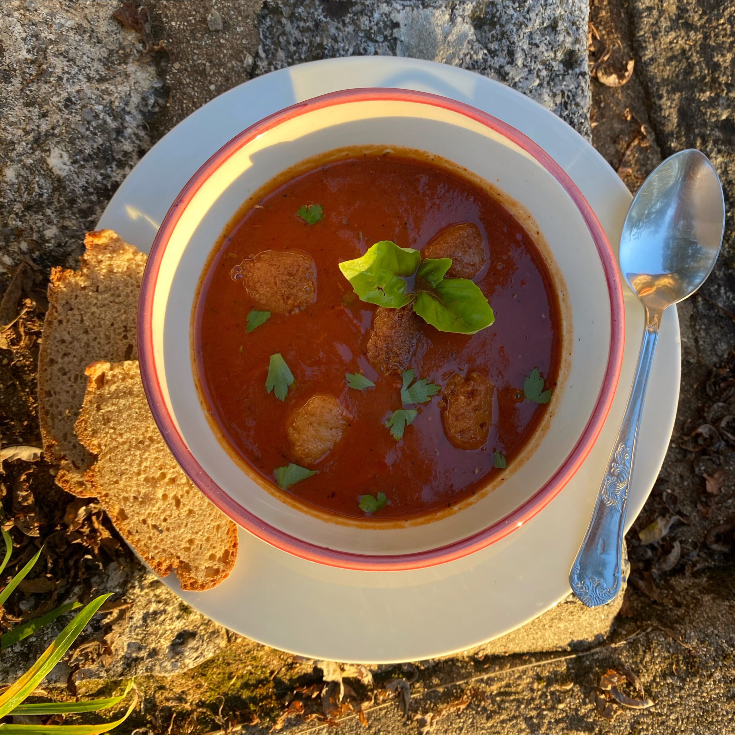 Tomatensoep met Balletjes (Belgian Tomatosoup with Vegan Meat Balls) – gluten-free