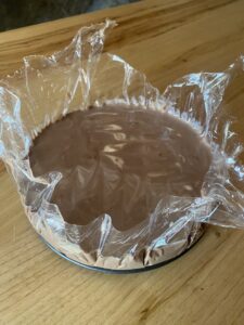 no-bake cake on a wooden table