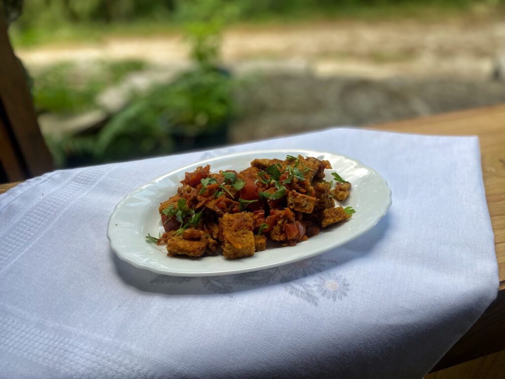 bread upma on white plate