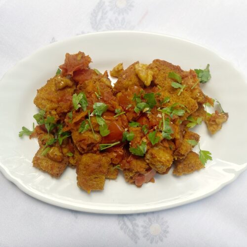 bread upma on white plate