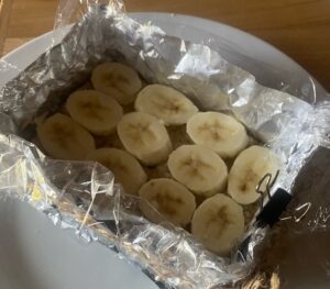 banana on crust in a self made tin