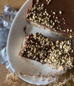 chocolate banana bars on a white plate