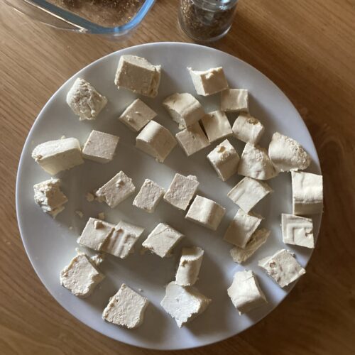 paneer cubes on white plate