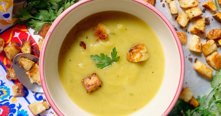 Traditional American Sweet Potato Soup with Croutons