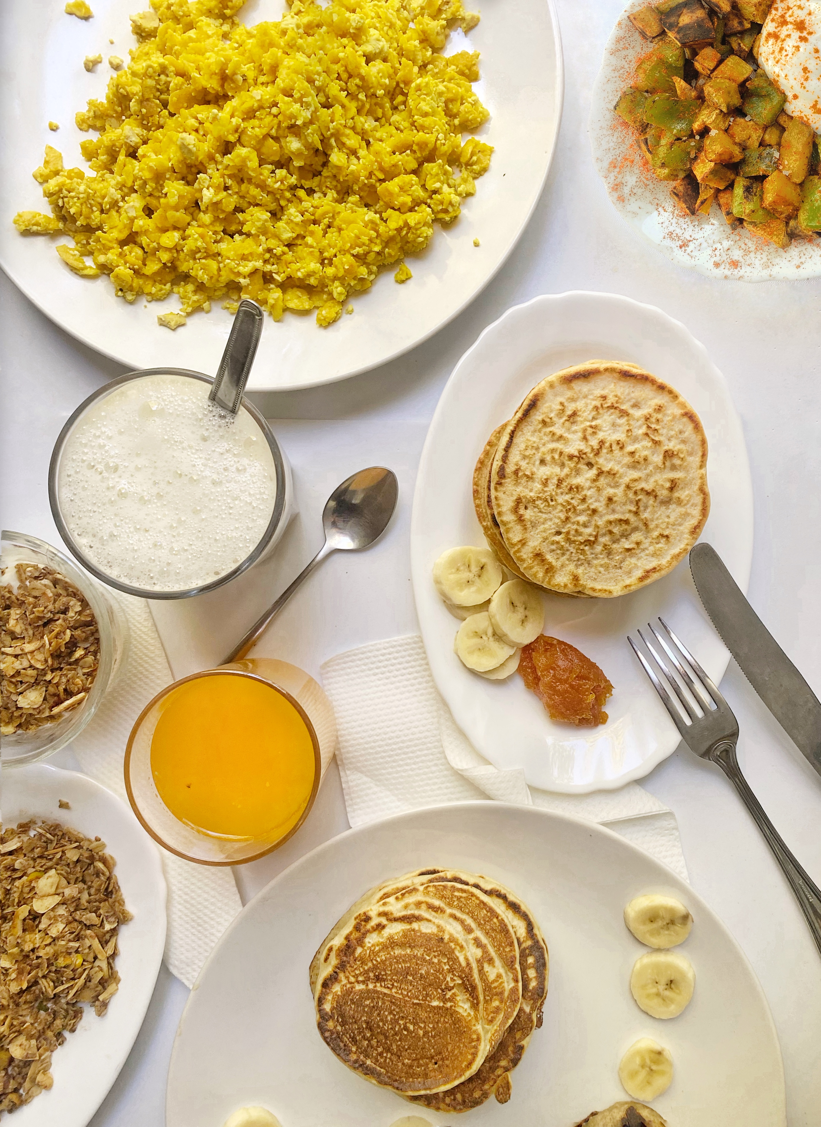 american breakfast on white background