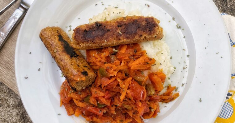 Stywe Pap with Chakalaka and Bread-Sausages