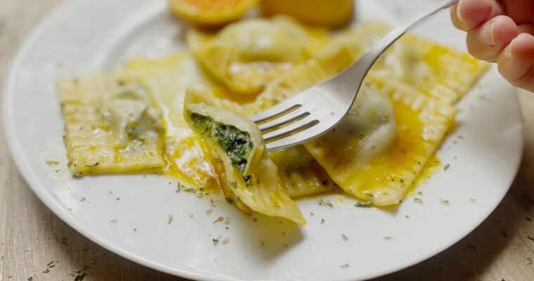 Almond Ricotta and Baby Spinach Ravioli with Orange Oil Drizzle (vegan)