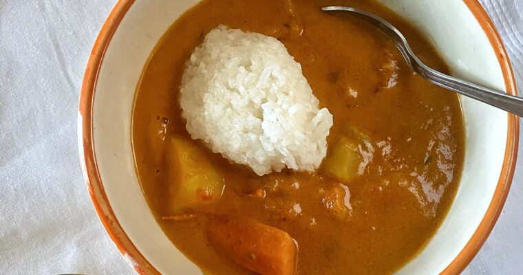 Vegetable Mafé (West African Peanut Soup) with Rice Balls